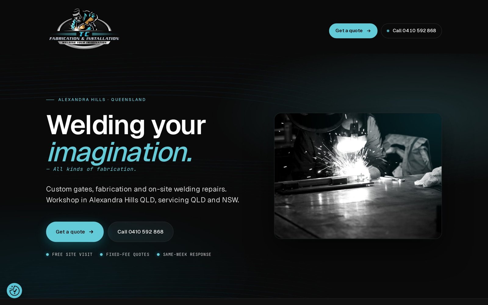 TC Fabrication website homepage, built by Mode Marketing